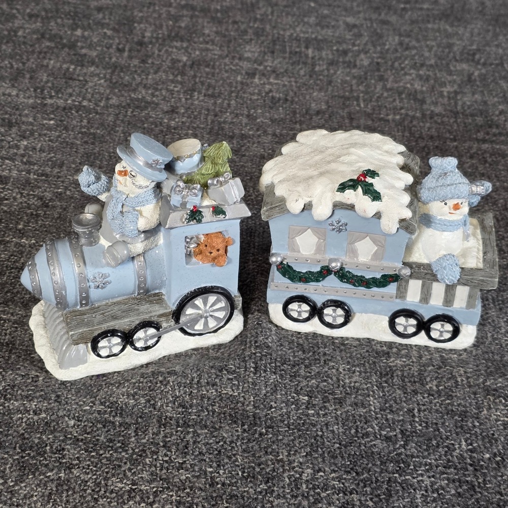 Encore Snow Buddies Blizzy Snowman Train Engine & Caboose Figurines 2001 Pair
